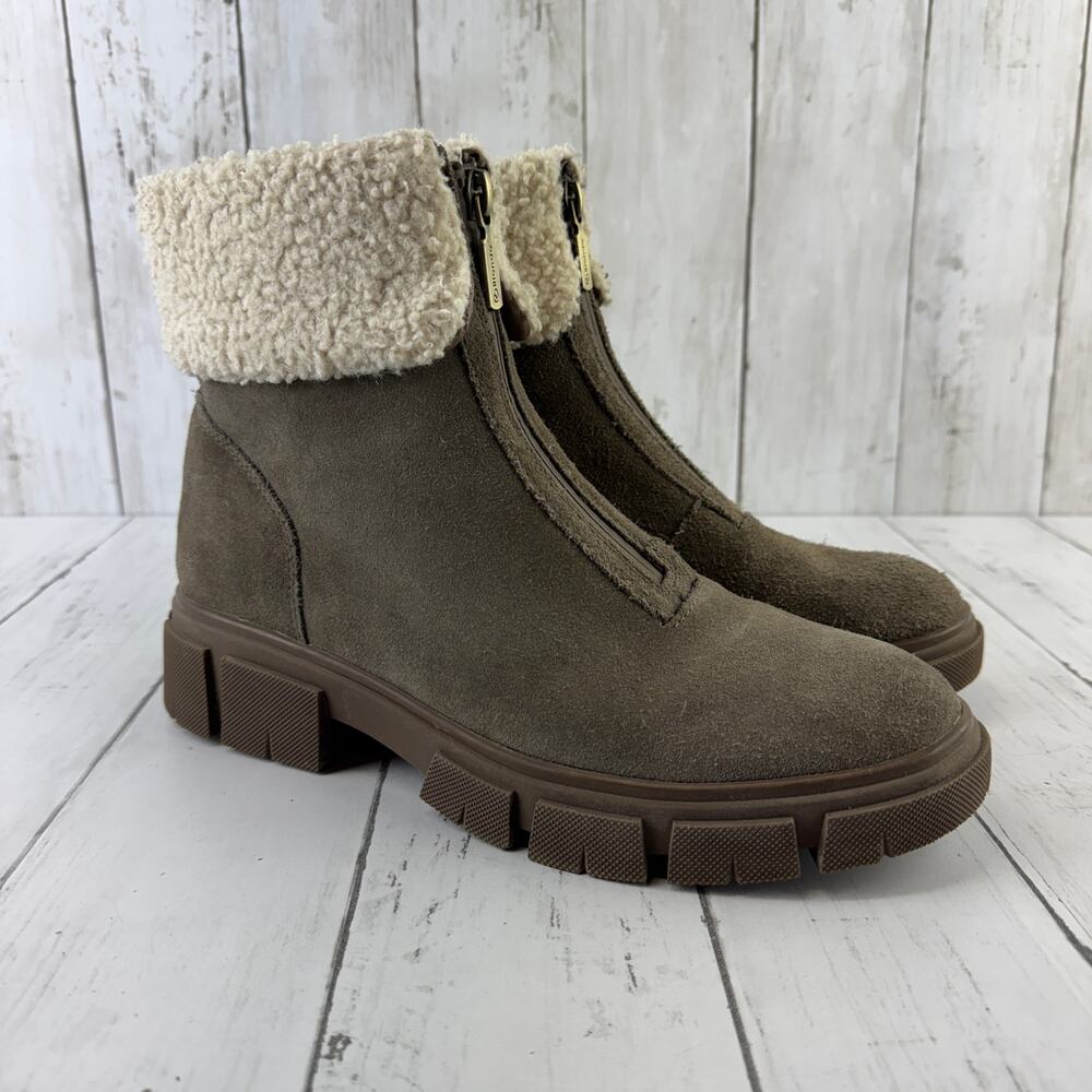 Blondo Dark Taupe Plaka Zip Up Suede Boots Waterproof Lugged Sole Size 8M - Picture 2 of 15